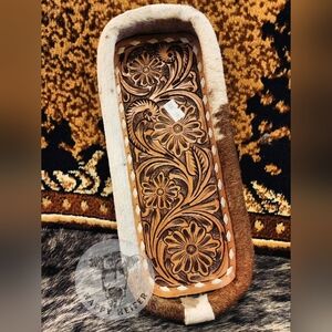 Floral Handtooled Leather And Cowhide Tray